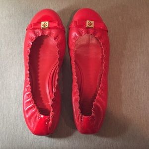 Tory Burch size 8.5 red flats w/gold good used con